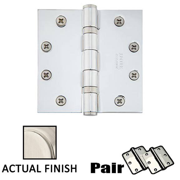 4-1/2" X 4-1/2" Square Solid Brass Heavy Duty Ball Bearing Hinge in Satin Nickel (Sold In Pairs)