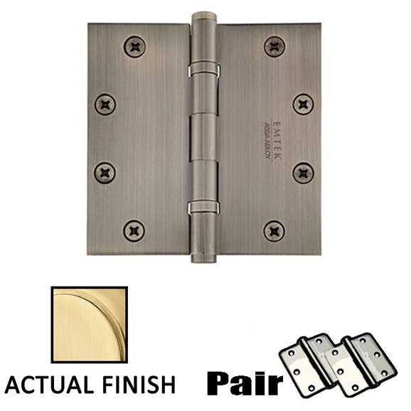 5 X 5 Square Solid Brass Heavy Duty Ball Bearing Hinge in Satin Brass (Sold In Pairs)