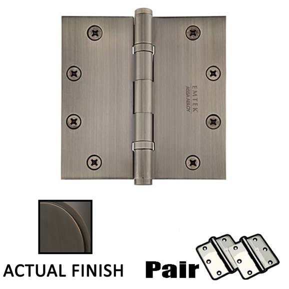 5 X 5 Square Solid Brass Heavy Duty Ball Bearing Hinge in Oil Rubbed Bronze (Sold In Pairs)