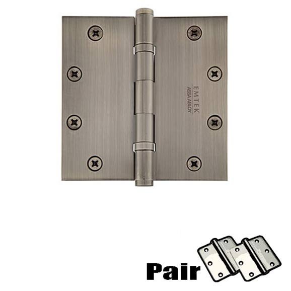 5 X 5 Square Solid Brass Heavy Duty Ball Bearing Hinge in Pewter (Sold In Pairs)