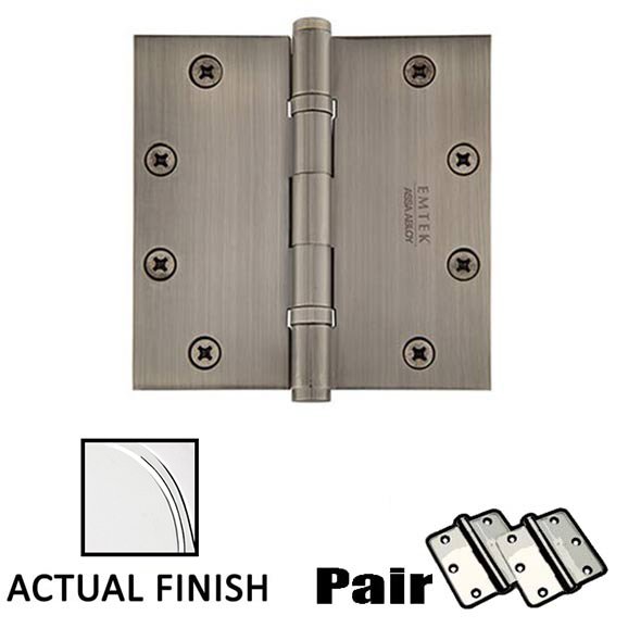5 X 5 Square Solid Brass Heavy Duty Ball Bearing Hinge in Polished Chrome (Sold In Pairs)
