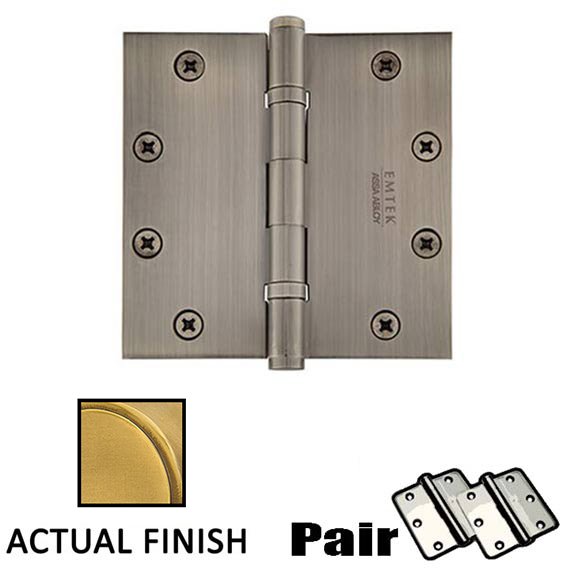5 X 5 Square Solid Brass Heavy Duty Ball Bearing Hinge in French Antique Brass (Sold In Pairs)