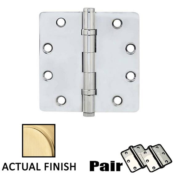 4-1/2" X 4-1/2" 1/4" Radius Solid Brass Heavy Duty Ball Bearing Hinge in Satin Brass (Sold In Pairs)
