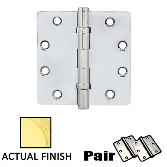 4-1/2" X 4-1/2" 1/4" Radius Solid Brass Heavy Duty Ball Bearing Hinge in Unlacquered Brass (Sold In Pairs)
