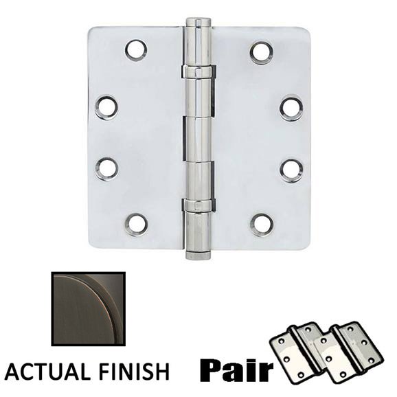 4-1/2" X 4-1/2" 1/4" Radius Solid Brass Heavy Duty Ball Bearing Hinge in Oil Rubbed Bronze (Sold In Pairs)