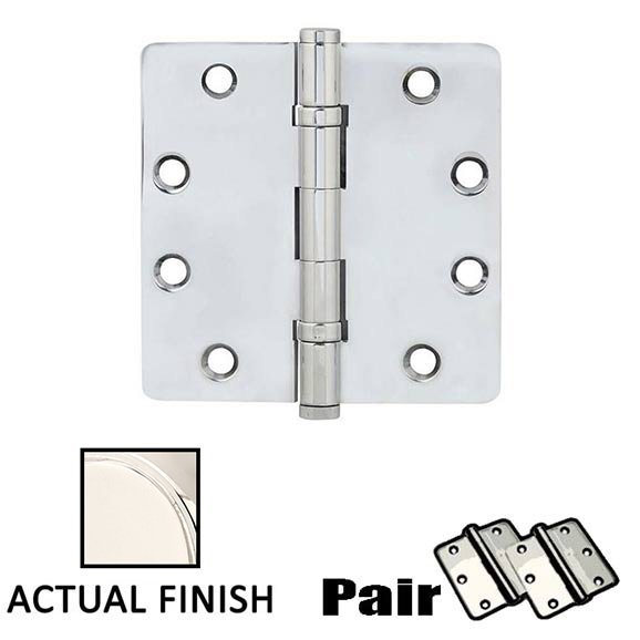 4-1/2" X 4-1/2" 1/4" Radius Solid Brass Heavy Duty Ball Bearing Hinge in Polished Nickel (Sold In Pairs)