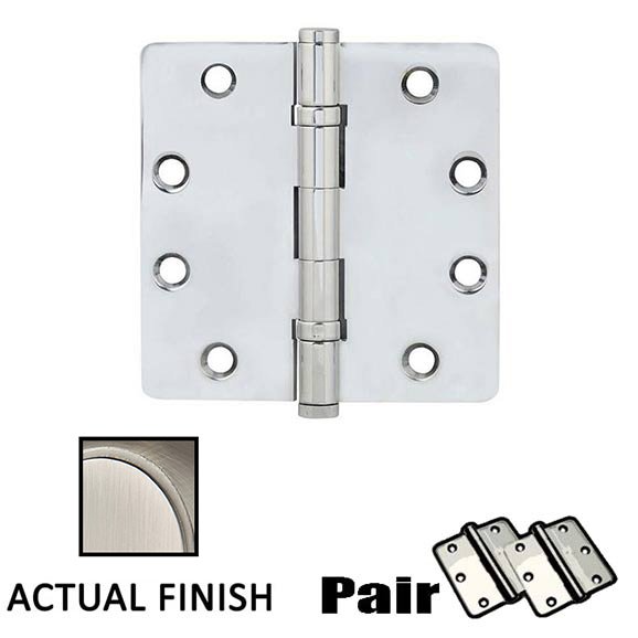 4-1/2" X 4-1/2" 1/4" Radius Solid Brass Heavy Duty Ball Bearing Hinge in Pewter (Sold In Pairs)