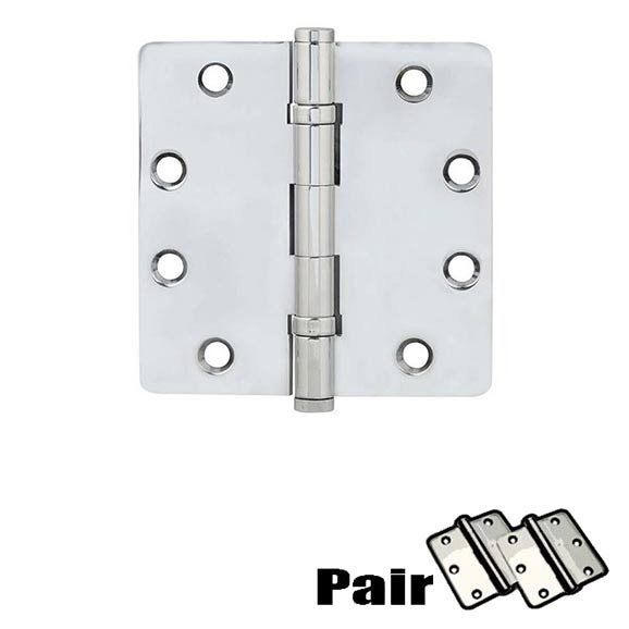 4-1/2" X 4-1/2" 1/4" Radius Solid Brass Heavy Duty Ball Bearing Hinge in Polished Chrome (Sold In Pairs)