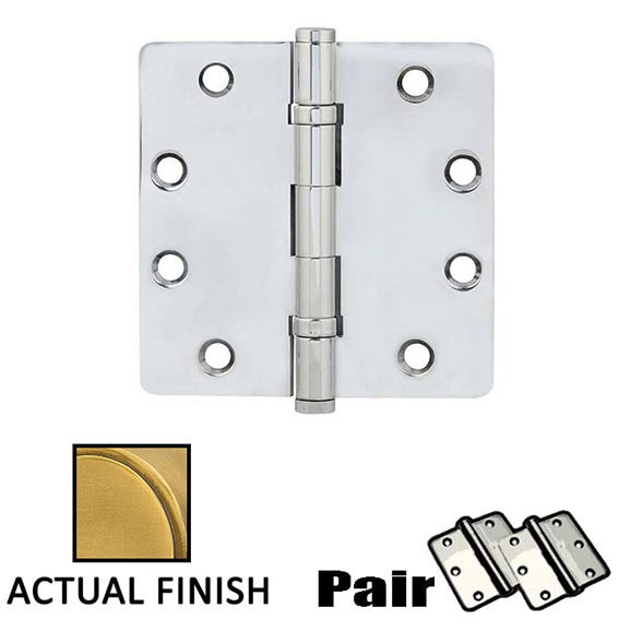 4-1/2" X 4-1/2" 1/4" Radius Solid Brass Heavy Duty Ball Bearing Hinge in French Antique Brass (Sold In Pairs)