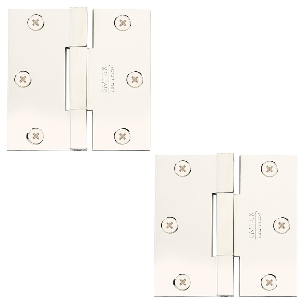 3 1/2" x 3 1/2" Square Solid Brass Heavy Duty Square Barrel Hinges in Polished Nickel (Sold In Pairs)