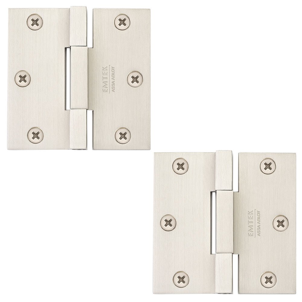 3 1/2" x 3 1/2" Square Solid Brass Heavy Duty Square Barrel Hinges in Satin Nickel (Sold In Pairs)