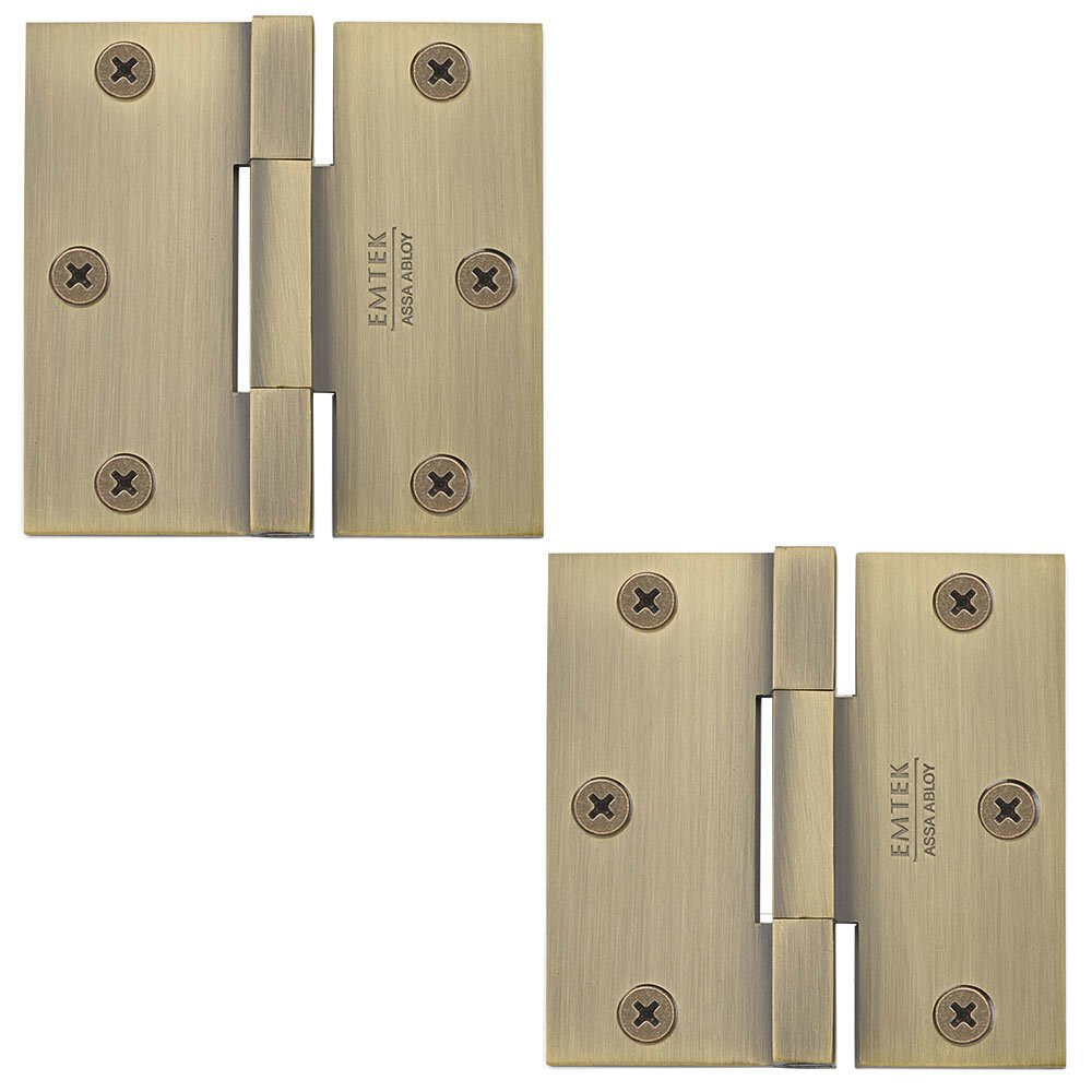 3 1/2" x 3 1/2" Square Solid Brass Heavy Duty Square Barrel Hinges in French Antique Brass (Sold In Pairs)