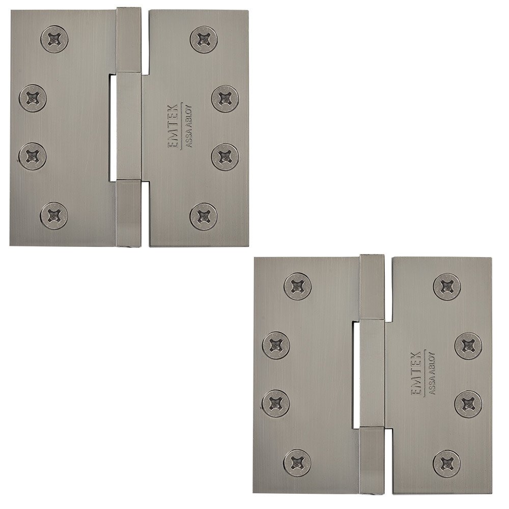 4" x 4" Square Solid Brass Heavy Duty Square Barrel Hinges in Pewter (Sold In Pairs)