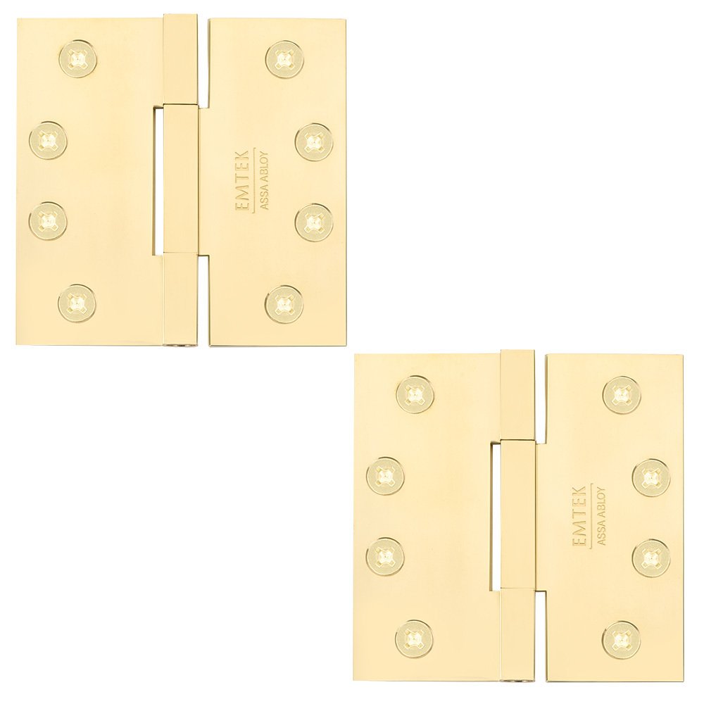 4" x 4" Square Solid Brass Heavy Duty Square Barrel Hinges in Unlacquered Brass (Sold In Pairs)