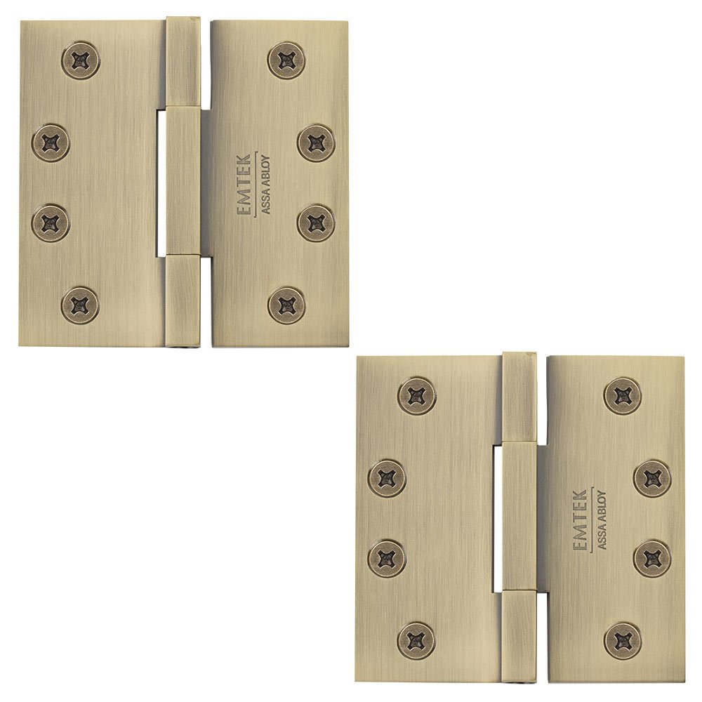 4" x 4" Square Solid Brass Heavy Duty Square Barrel Hinges in French Antique Brass (Sold In Pairs)