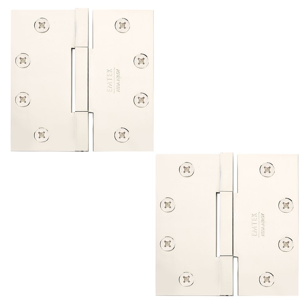 4 1/2" x 4 1/2" Square Solid Brass Heavy Duty Square Barrel Hinges in Polished Nickel (Sold In Pairs)