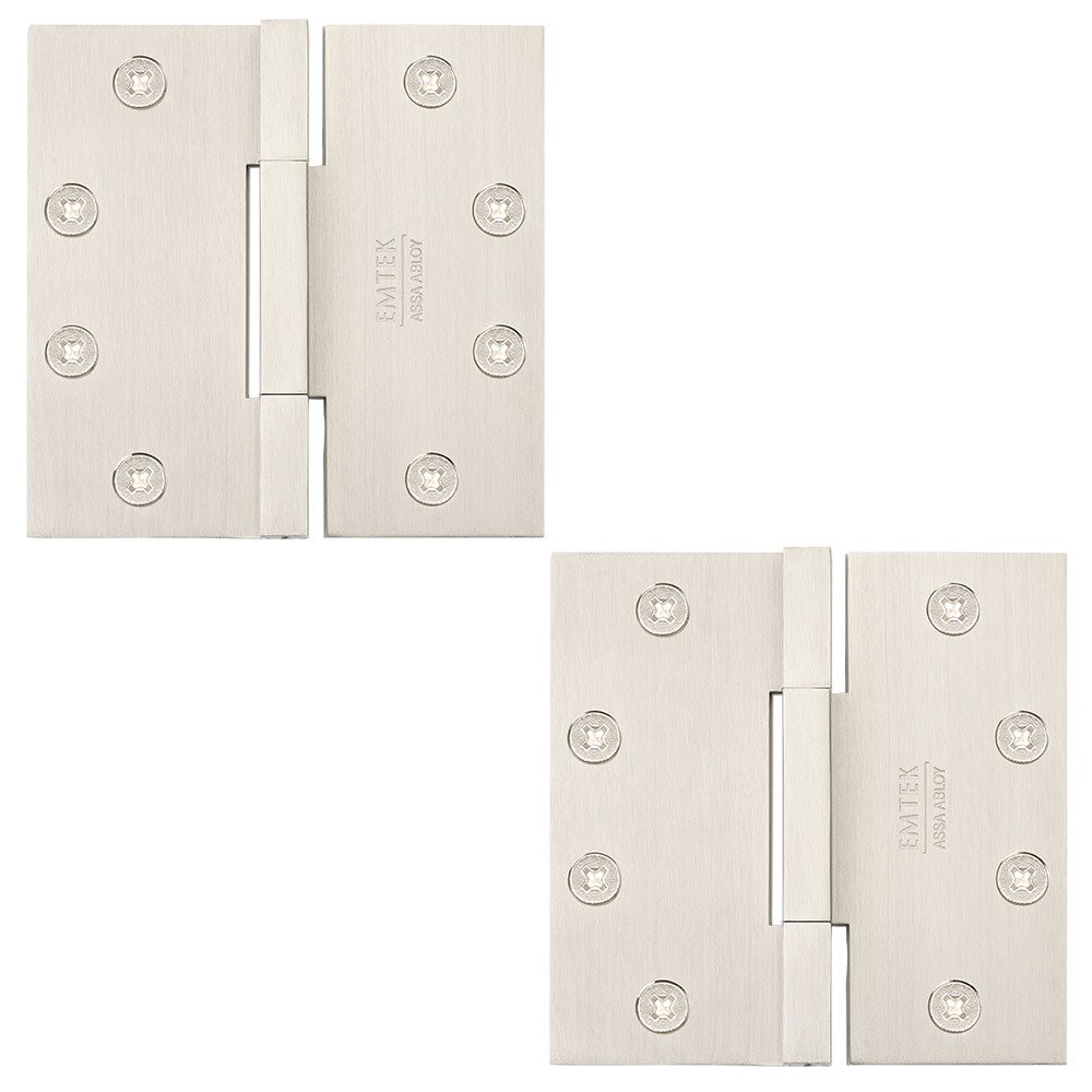 4 1/2" x 4 1/2" Square Solid Brass Heavy Duty Square Barrel Hinges in Satin Nickel (Sold In Pairs)