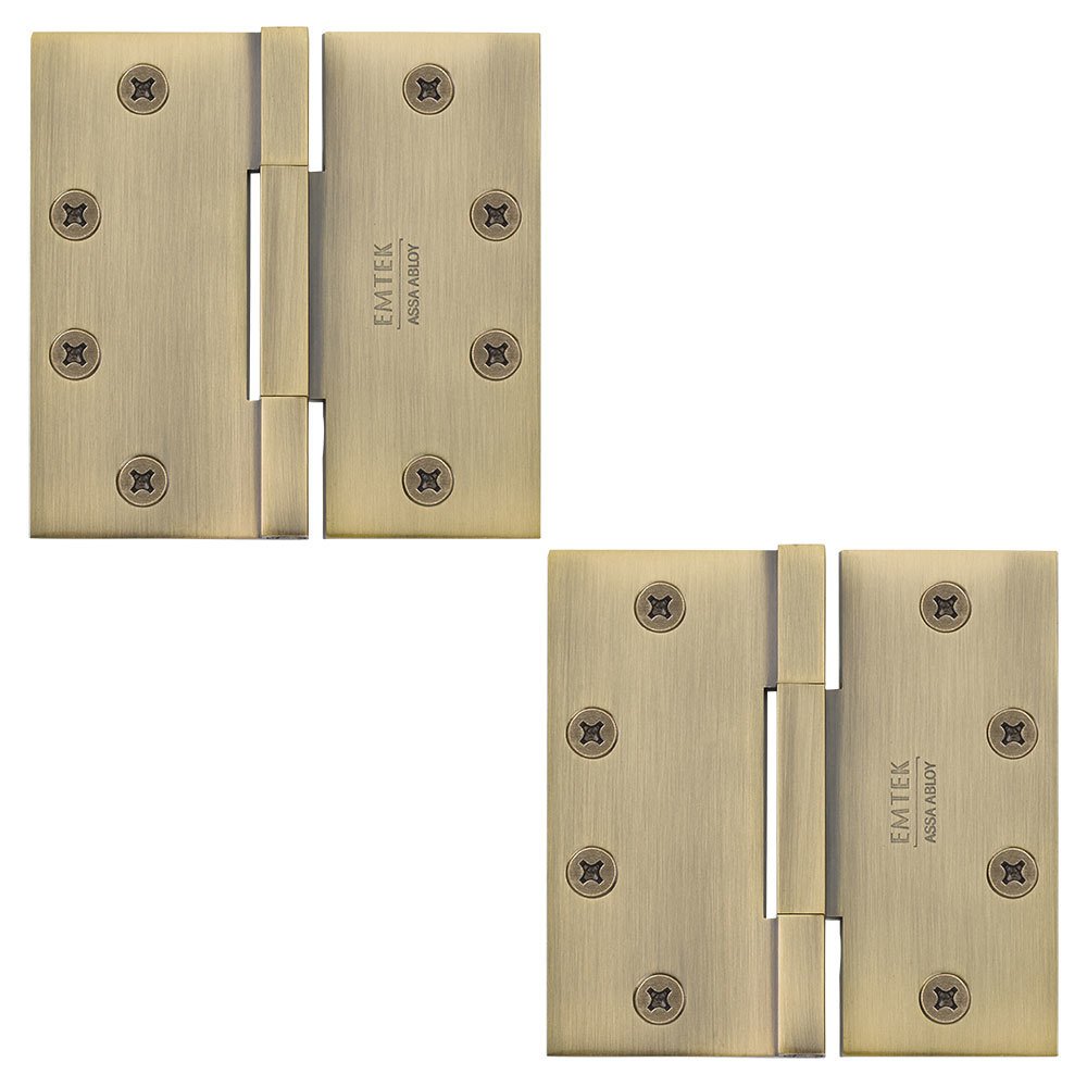 4 1/2" x 4 1/2" Square Solid Brass Heavy Duty Square Barrel Hinges in French Antique Brass (Sold In Pairs)
