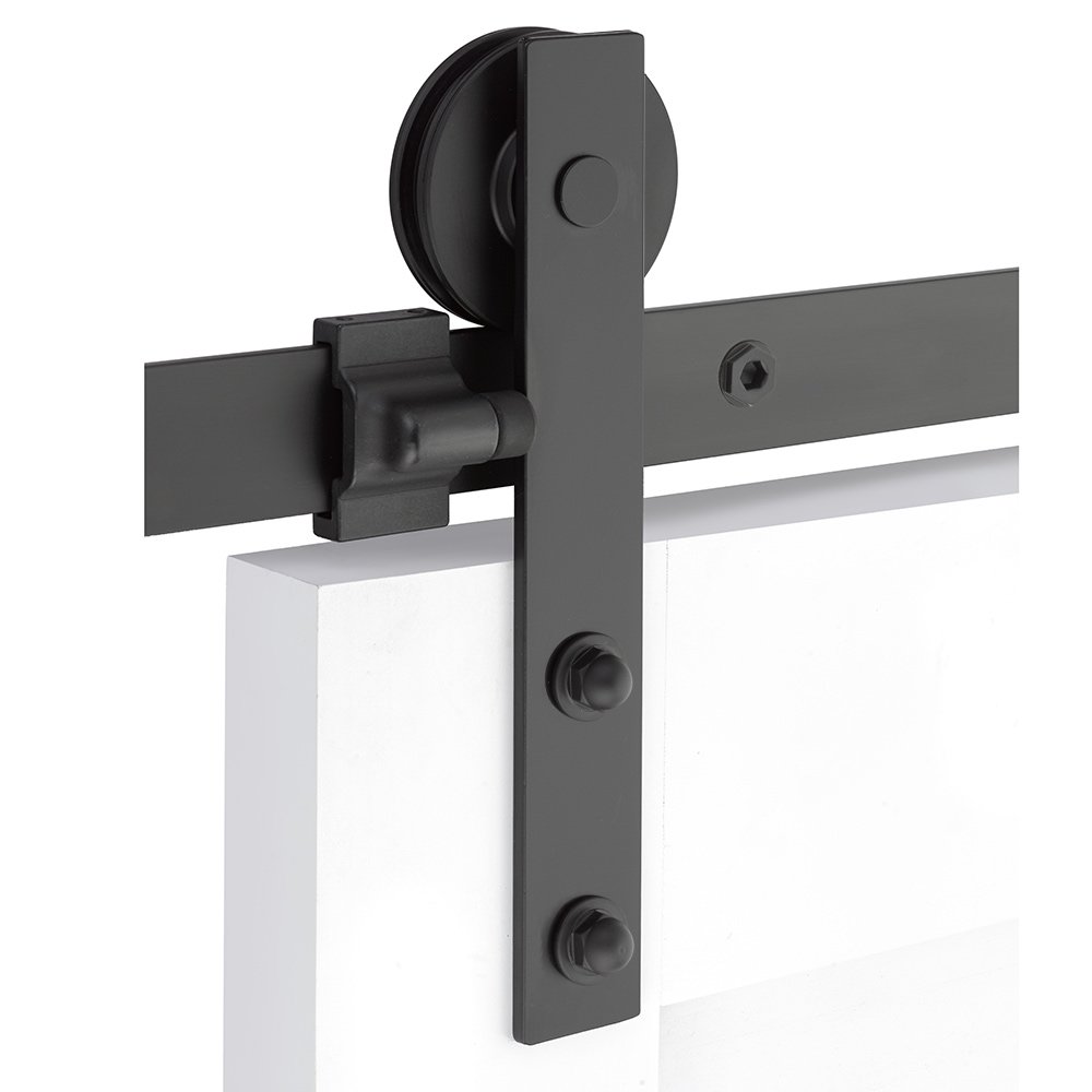 Modern Rectangular Face Mount 5' Track with Solid Wheel & Classic Fastener in Flat Black