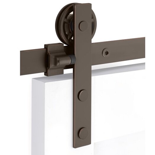 Modern Rectangular Face Mount 5' Track with Spoked Wheel & Flat Fastener in Oil Rubbed Bronze