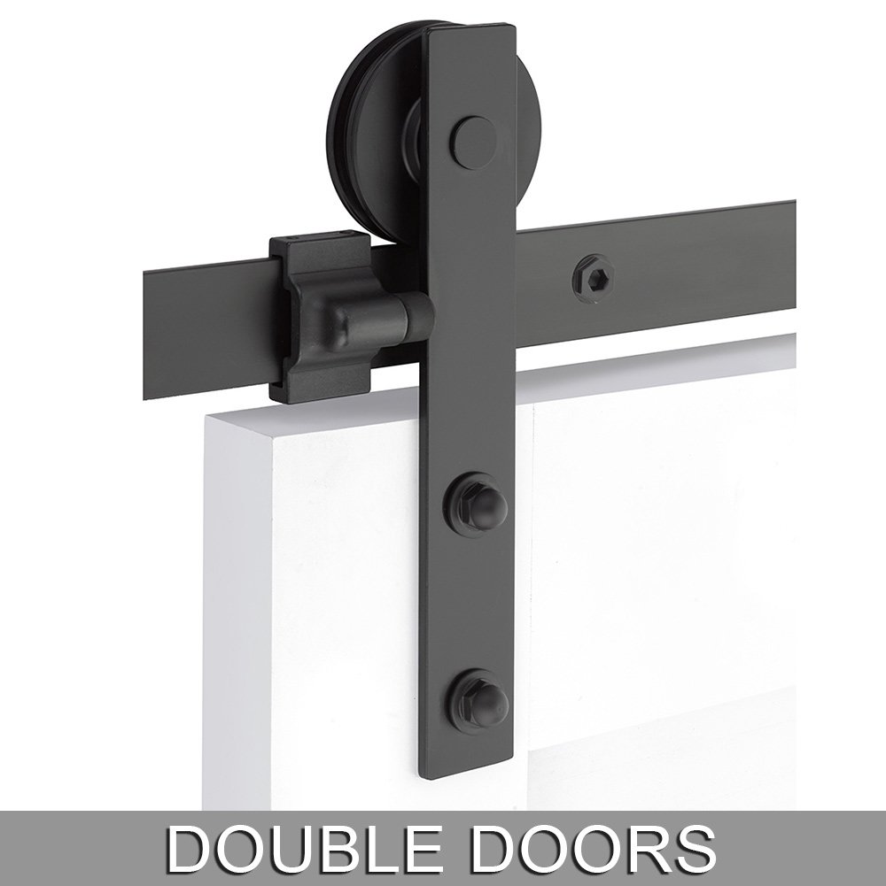 Modern Rectangular Face Mount 10' Track with Solid Wheel & Classic Fastener for Double Doors in Flat Black