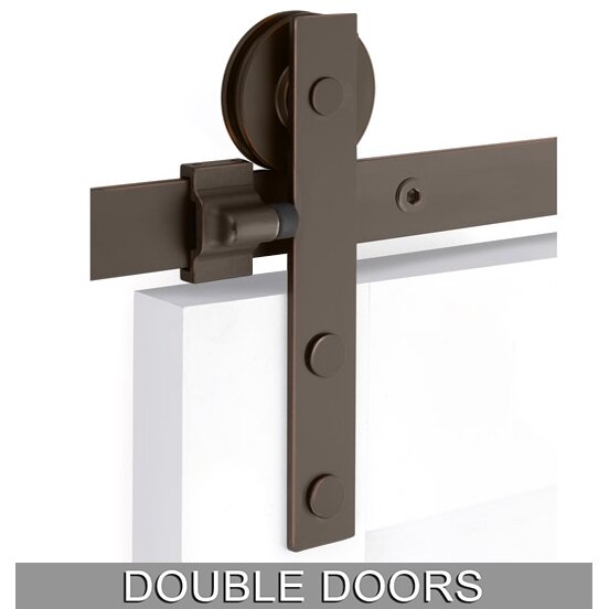 Modern Rectangular Face Mount 16' Track with Solid Wheel & Flat Fastener for Double Doors in Oil Rubbed Bronze