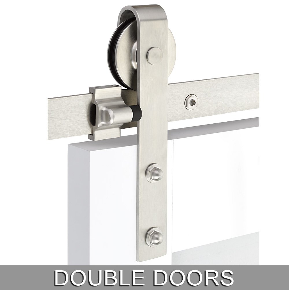 Classic Face Mount 10' Track with Solid Wheel & Classic Fastener for Double Doors in Brushed Stainless Steel