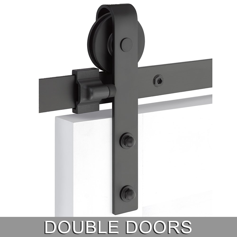 Classic Face Mount 10' Track with Solid Wheel & Classic Fastener for Double Doors in Flat Black