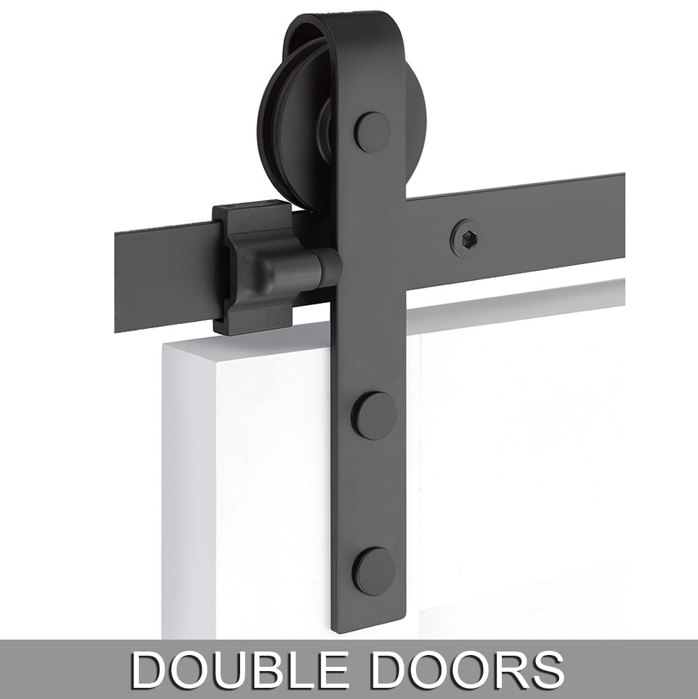 Classic Face Mount 10' Track with Solid Wheel & Flat Fastener for Double Doors in Flat Black