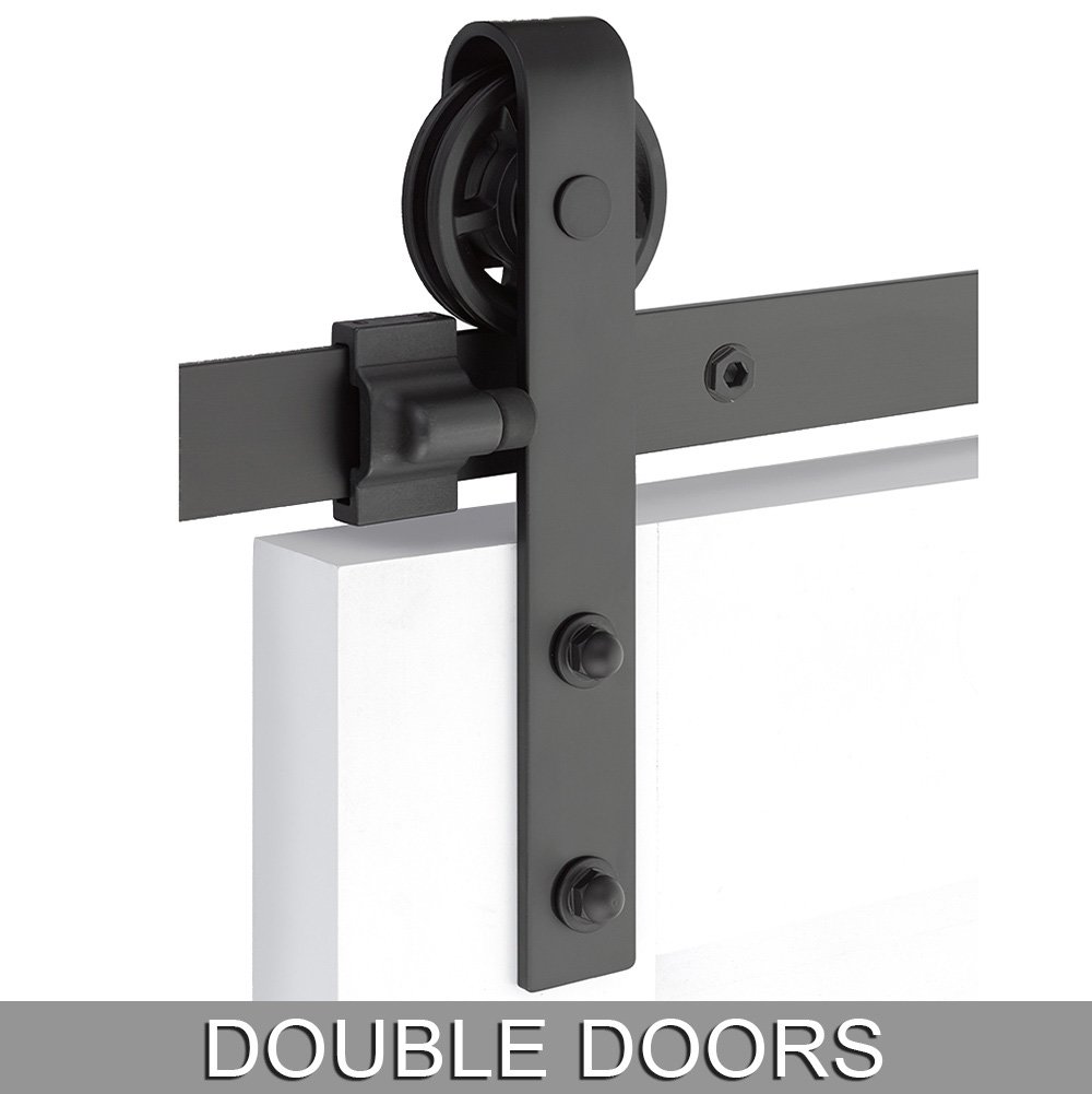 Classic Face Mount 10' Track with Spoked Wheel & Classic Fastener for Double Doors in Flat Black