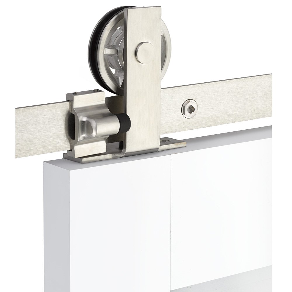 Modern Rectangular Top Mount 5' Track with Spoked Wheel & Classic Fastener in Brushed Stainless Steel
