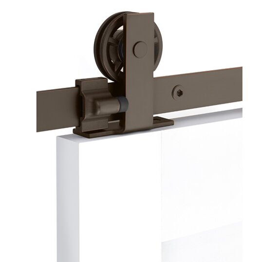 Modern Rectangular Top Mount 5' Track with Spoked Wheel & Flat Fastener in Oil Rubbed Bronze