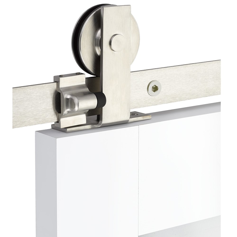 Modern Rectangular Top Mount 6' 6" Track with Solid Wheel & Flat Fastener in Brushed Stainless Steel