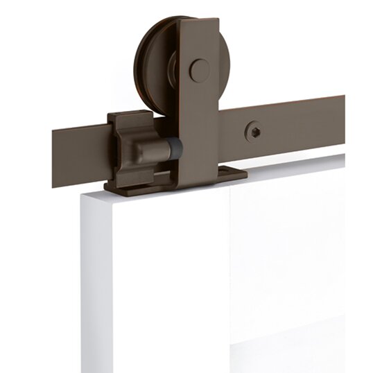 Modern Rectangular Top Mount 6' 6" Track with Solid Wheel & Flat Fastener in Oil Rubbed Bronze