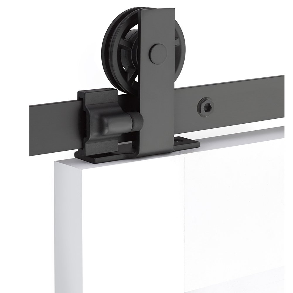 Modern Rectangular Top Mount 6' 6" Track with Spoked Wheel & Classic Fastener in Flat Black