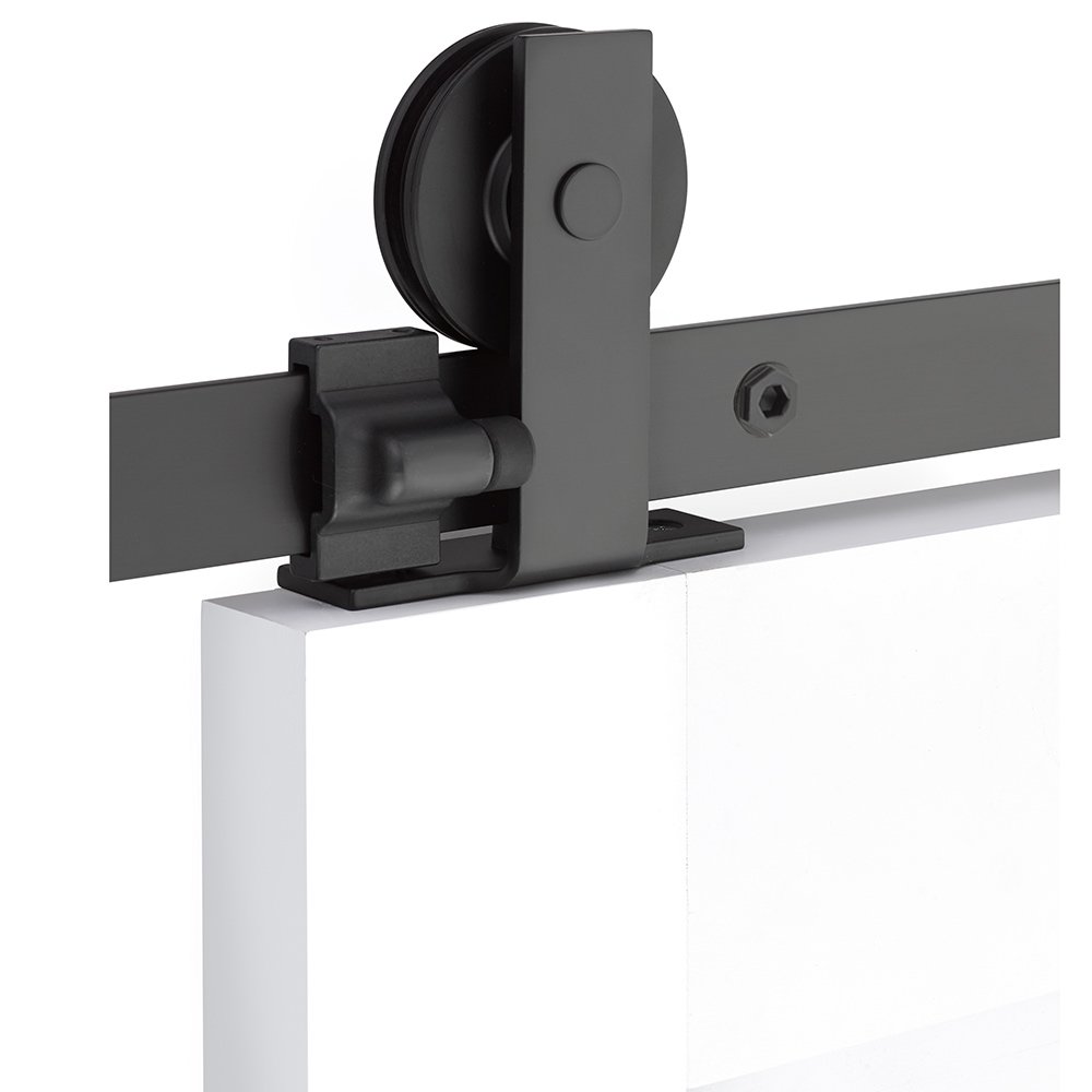 Modern Rectangular Top Mount 8' Track with Solid Wheel & Classic Fastener in Flat Black