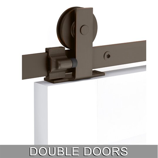 Modern Rectangular Top Mount 10' Track with Solid Wheel & Flat Fastener for Double Doors in Oil Rubbed Bronze