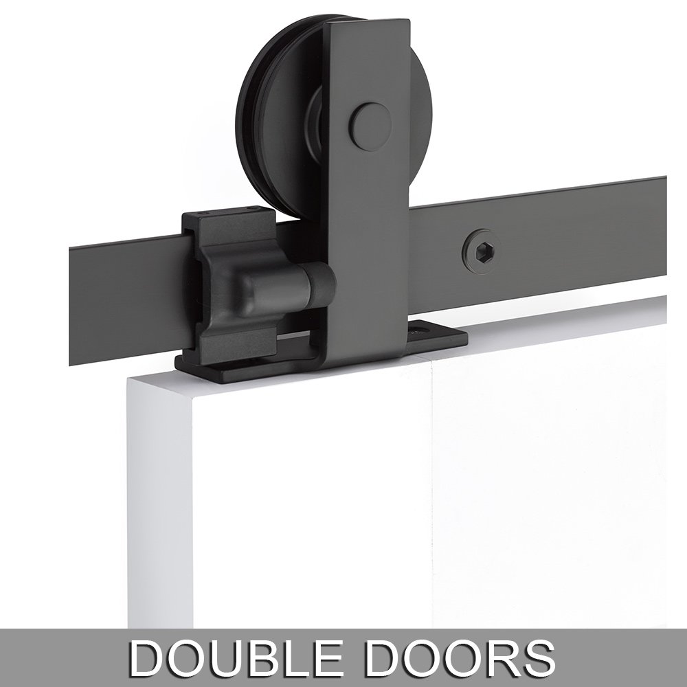 Modern Rectangular Top Mount 10' Track with Solid Wheel & Flat Fastener for Double Doors in Flat Black