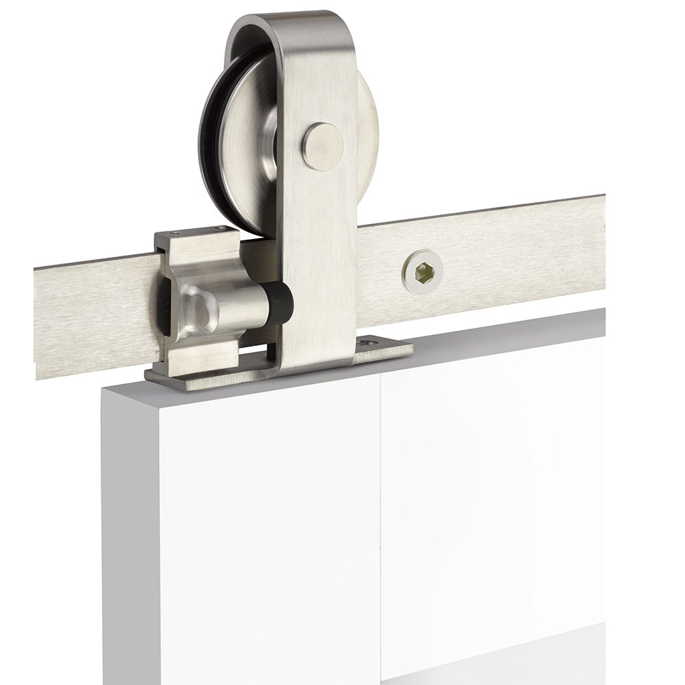 Classic Top Mount 5' Track with Solid Wheel & Flat Fastener in Brushed Stainless Steel