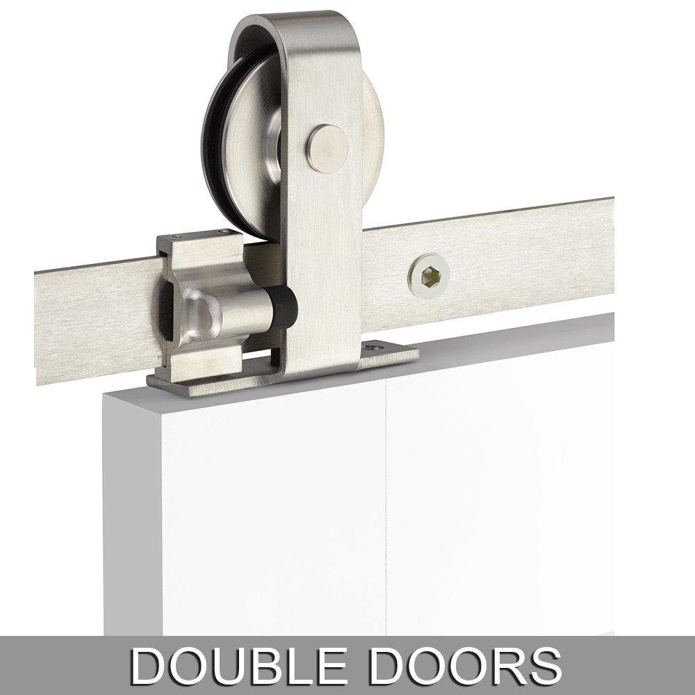 Classic Top Mount 10' Track with Solid Wheel & Flat Fastener for Double Doors in Brushed Stainless Steel