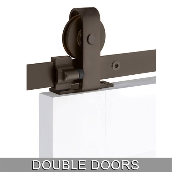 Classic Top Mount 10' Track with Solid Wheel & Flat Fastener for Double Doors in Oil Rubbed Bronze