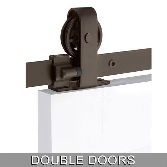 Classic Top Mount 10' Track with Spoked Wheel & Classic Fastener for Double Doors in Oil Rubbed Bronze