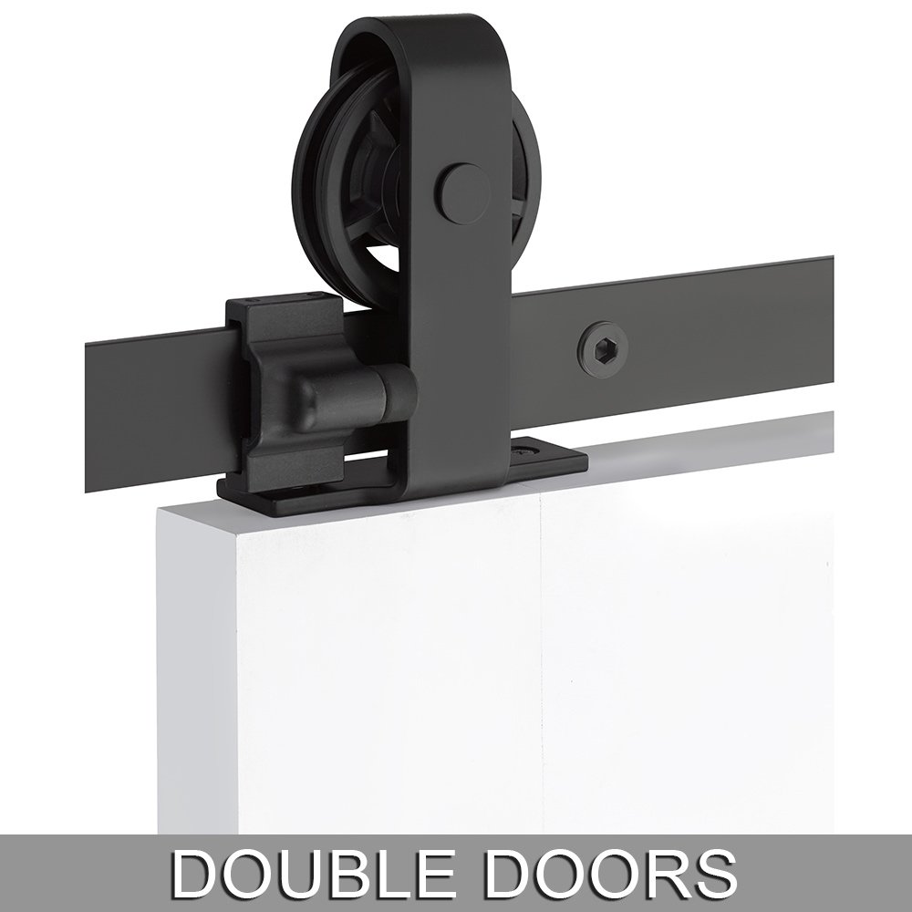 Classic Top Mount 10' Track with Spoked Wheel & Flat Fastener for Double Doors in Flat Black