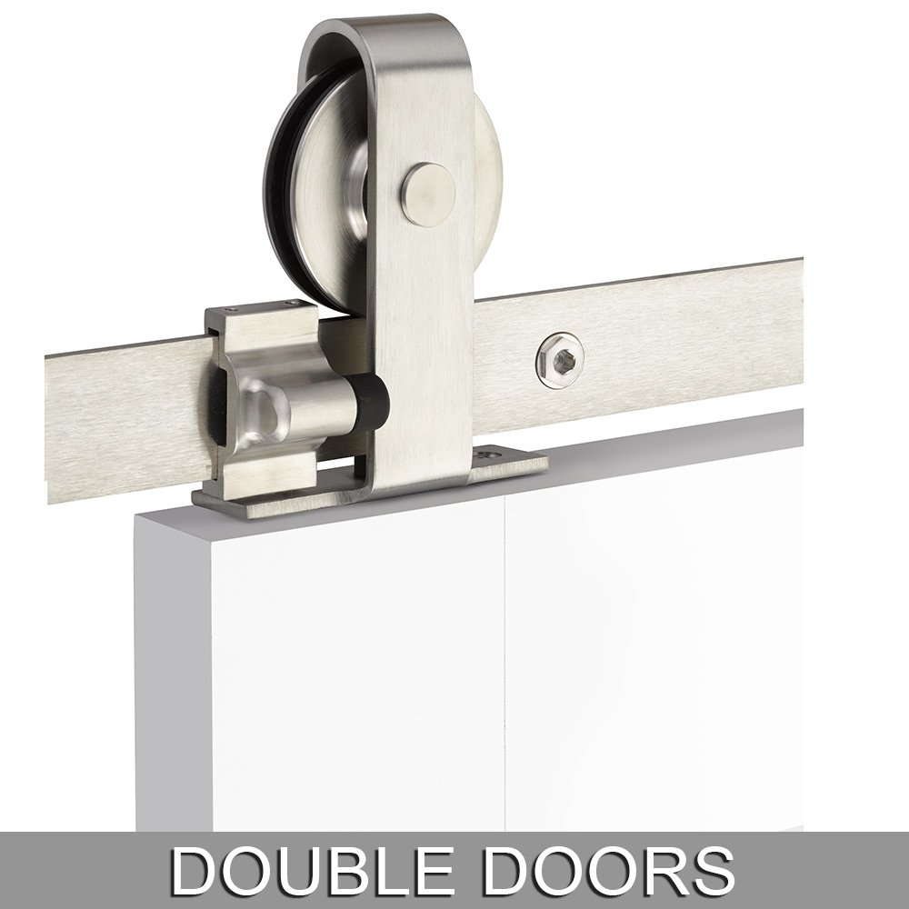 Classic Top Mount 13' Track with Solid Wheel & Classic Fastener for Double Doors in Brushed Stainless Steel