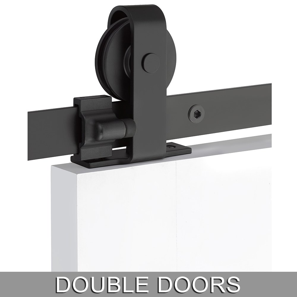 Classic Top Mount 16' Track with Solid Wheel & Flat Fastener for Double Doors in Flat Black