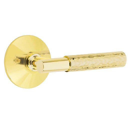 Passage Hammered Lever with T-Bar Stem and Concealed Screws Modern Rose in Unlacquered Brass