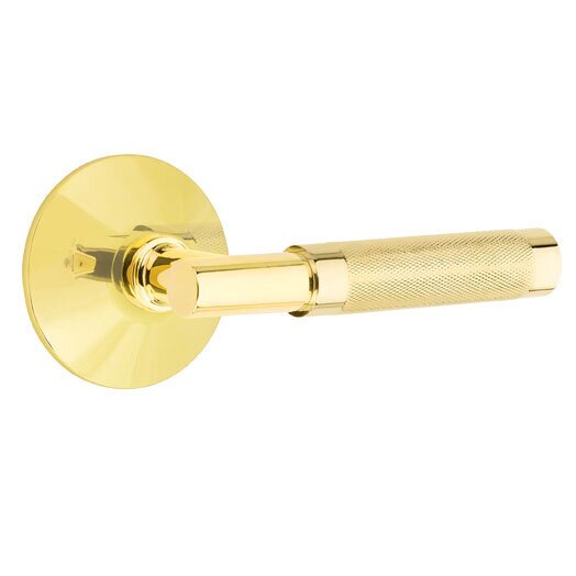 Passage Knurled Lever with T-Bar Stem and Concealed Screws Modern Rose in Unlacquered Brass