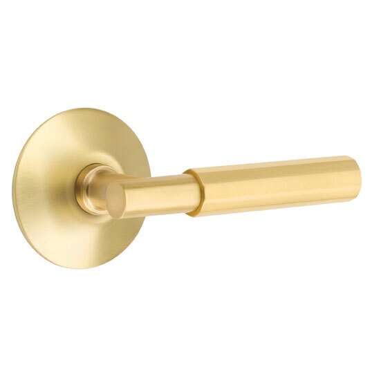 Passage Faceted Lever with T-Bar Stem and Concealed Screws Modern Rose in Satin Brass