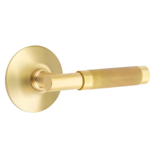 Passage Knurled Lever with T-Bar Stem and Concealed Screws Modern Rose in Satin Brass