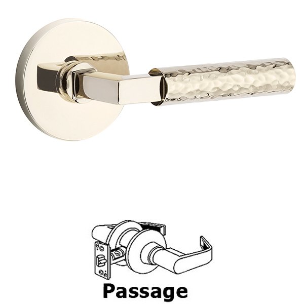 Passage Hammered Lever with L-Square Stem and Concealed Screws Disc Rose in Polished Nickel